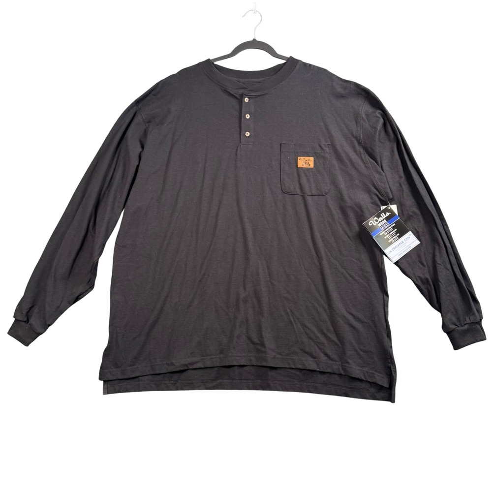 NWT Walls Henley Shirt Mens XXL Black Long Sleeve Workwear Cotton Pocket Tee